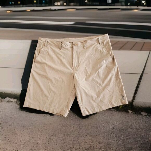 Eddie Bauer Flexion Amphib Shorts Mens 42 Khaki Brown Zip Pocket Outdoor - Picture 1 of 10